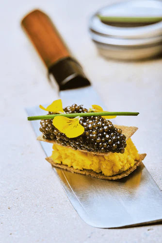 BUCKWHEAT PANCAKE WITH SCRAMBLED EGGS WITH CELESTE CAVIAR
