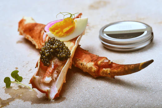 KING CRAB LEG WITH GARLIC BUTTER WITH CELESTE CAVIAR